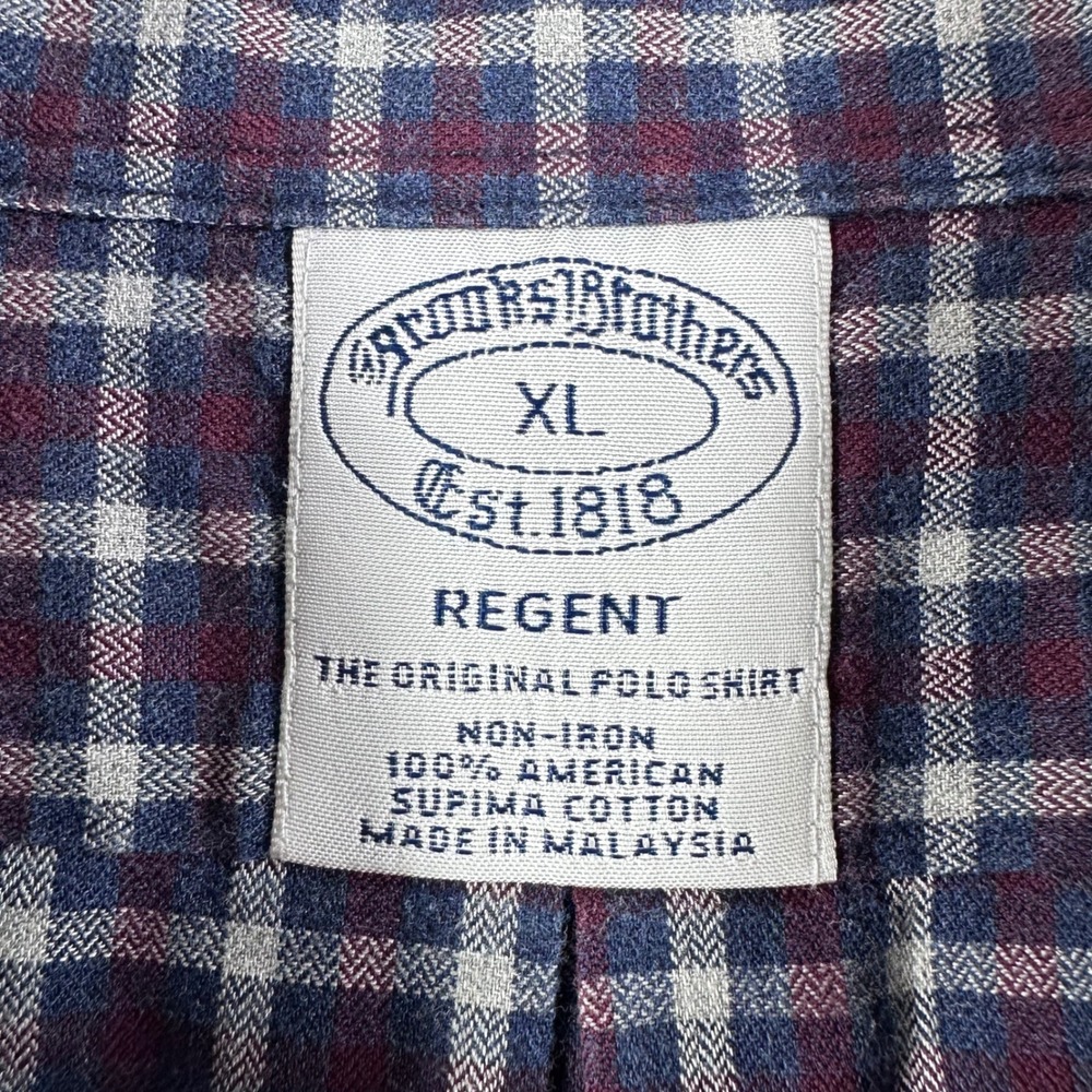 Brooks Brothers Button Down Mens XL Extra Large Blue Burgundy Plaid Regent Shirt - Picture 2 of 15
